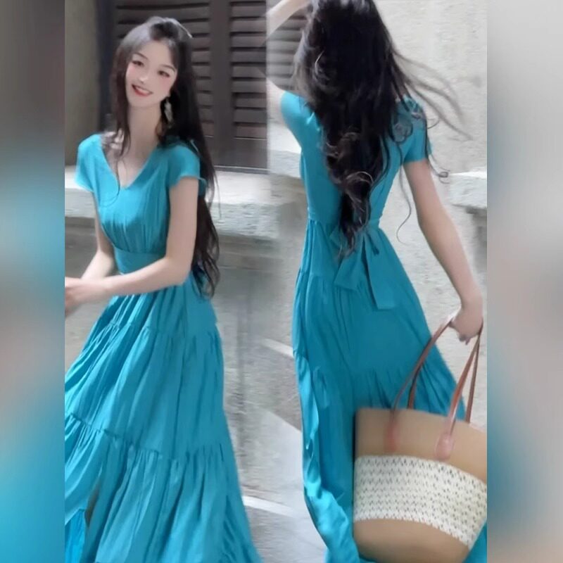 小个子巨好看气质蓝色洋