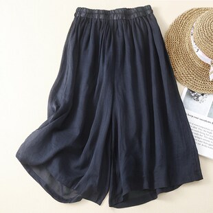 冰丝休闲裤女夏季薄款妈妈裤裙女士雪纺裙裤大码宽松阔腿裤七分裤