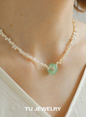 新中式天然错落珍珠东陵石圆圈项链颈链小众高级感精致百搭锁骨链