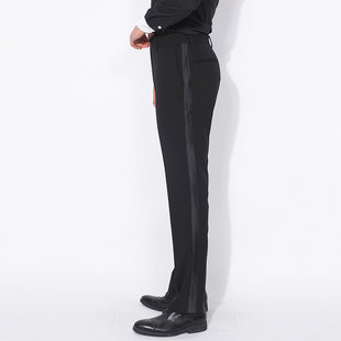 新款 男士 英伦风小脚裤 轻商务百搭修身 潮 川泽黑色宴会西装 西裤 长裤