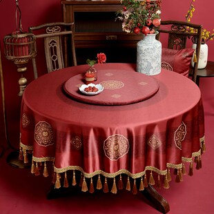 新中式圆桌布结婚红色圆形餐桌布防水喜字台布酒店喜庆装饰圆盖布