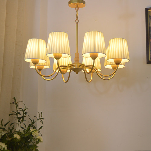 新款法式复古灯客厅卧室书房美式餐厅奶油风布艺店铺装饰实木吊灯