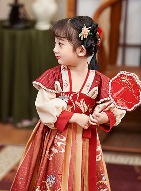 儿童汉服民族风2023新款春秋季长袖古风小女孩古装洋装女童唐装
