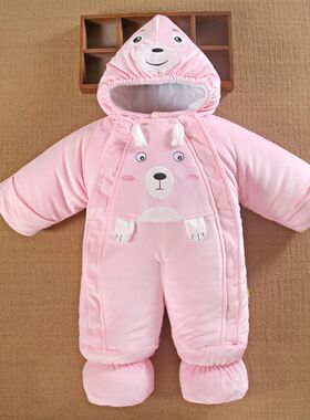 三6一12个月男婴儿服3包脚4秋冬季5款8女宝宝装外出棉连体衣0加厚