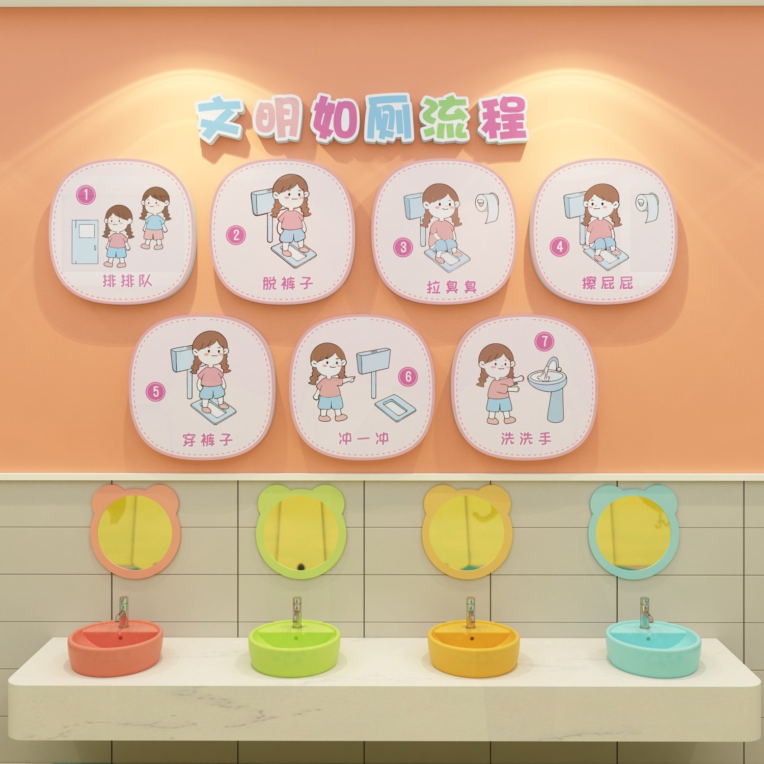 幼儿园墙面装饰厕所环创主题文化墙成品环境布置材料卫生间贴纸画,家居饰品,文化墙贴,淘宝优惠券,粉丝福利购,淘宝优惠卷