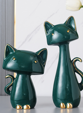 简约创意猫咪动物陶瓷小摆件现代酒柜电视柜家居装饰品卡通工艺品