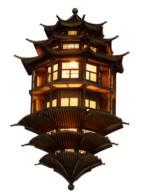 新中式禅意古建筑模型壁饰壁挂样板间酒店大堂售楼处墙面装饰挂件