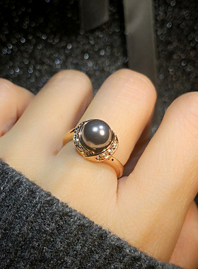 日韩版简约超值百搭空姐女交错时尚碎钻富贵黑白珍珠食指戒指指环