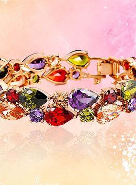 手链女韩版时尚百搭超闪水晶锆石手镯玫瑰彩金手饰新款多层手饰品