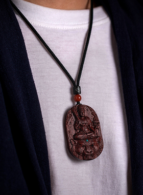 小叶紫檀木雕十二生肖本命佛项链吊坠属相守护神本命年毛衣链挂件