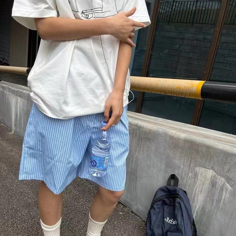 美式街头条纹蓝色休闲短裤夏男女宽松百搭速干透气抽绳沙滩五分裤,男装,短裤,淘宝优惠券,粉丝福利购,淘宝优惠卷