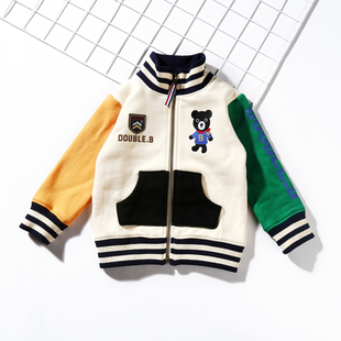 童装男童外套开衫纯棉薄拉绒春秋幼儿园儿童卫衣棒球服立领拉链衫