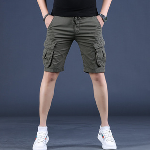男五分裤 短裤 男士 休闲裤 夏季 宽松多口袋卡其5分中裤 潮牌军绿工装