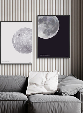 北欧装饰画星球挂画玄关入户现代简约太空组画行星黑白色月球地球