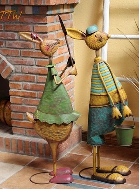 美式乡村复古落地铁艺卡通动物花园阳台庭院店铺民宿艺术装饰摆件