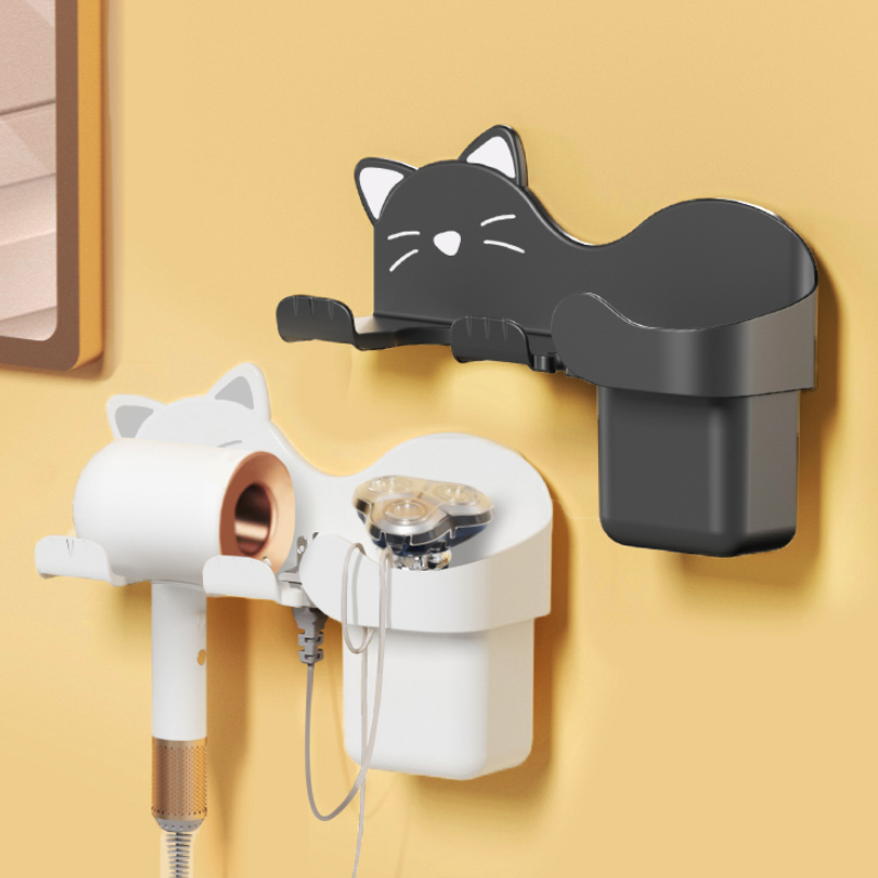 小猫吹风机置物架免打孔吹风机支架懒人风筒挂架S卫生间电吹风架