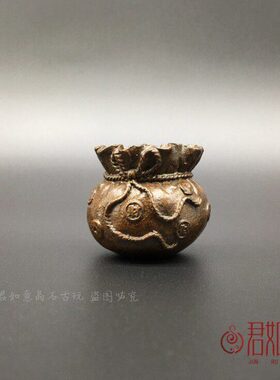 实心铜福袋摆件 小福袋一炷香香炉铜罐子铜钱茶宠迷你小钱袋
