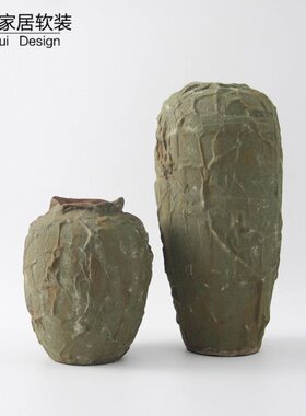 现代新中式复古创意陶瓷花器绿色花瓶干花插玄关餐厅家居软装饰品