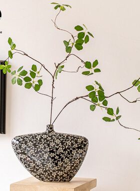 花瓶摆件客厅插花陶瓷中古高级感水培中式艺术创意装饰餐桌黑色大