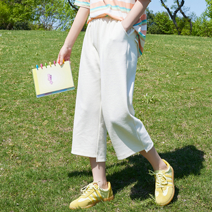 少女大童夏装2024新款时尚松紧腰高中女生七分裤子初中学生休闲裤