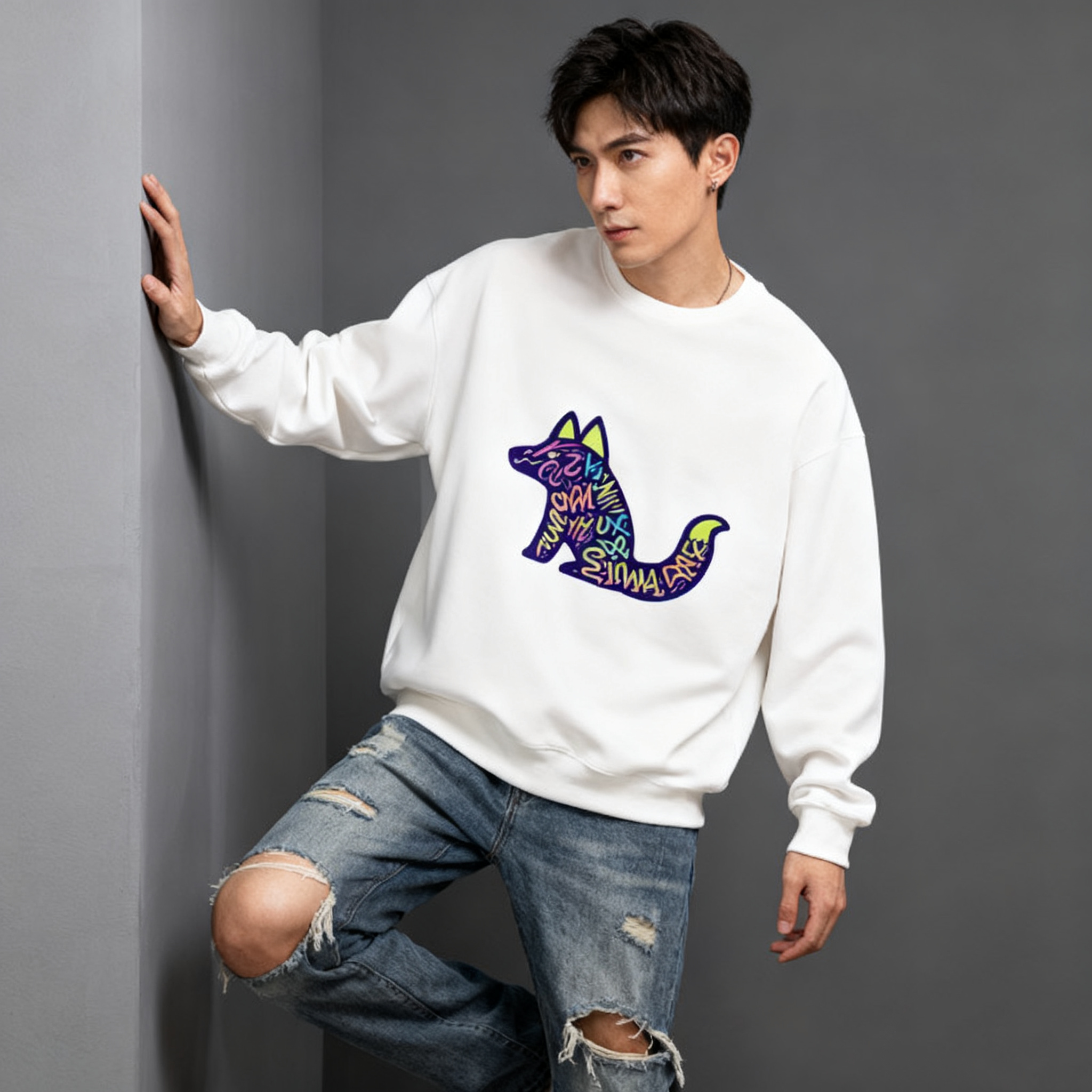 圆领卫衣男款爆款2025秋冬新款高档印花百搭长袖T恤上衣潮牌男装