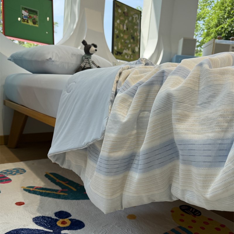 A版双层纱B版冰皮清新条纹蓝色冰纱被夏凉被四件套双X人被芯空调