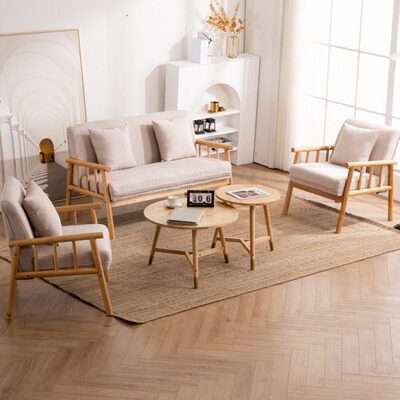 北欧日式实木沙发小户型双人三人客厅休闲区简约现代布艺加长沙发