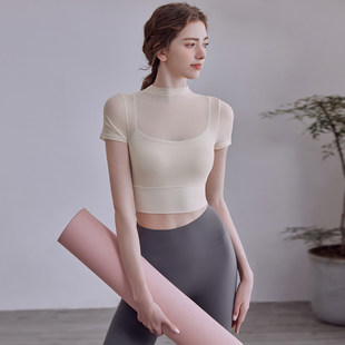 2024新款瑜伽服上衣女夏季绝美健身衣普拉提运动套装夏天网纱短袖