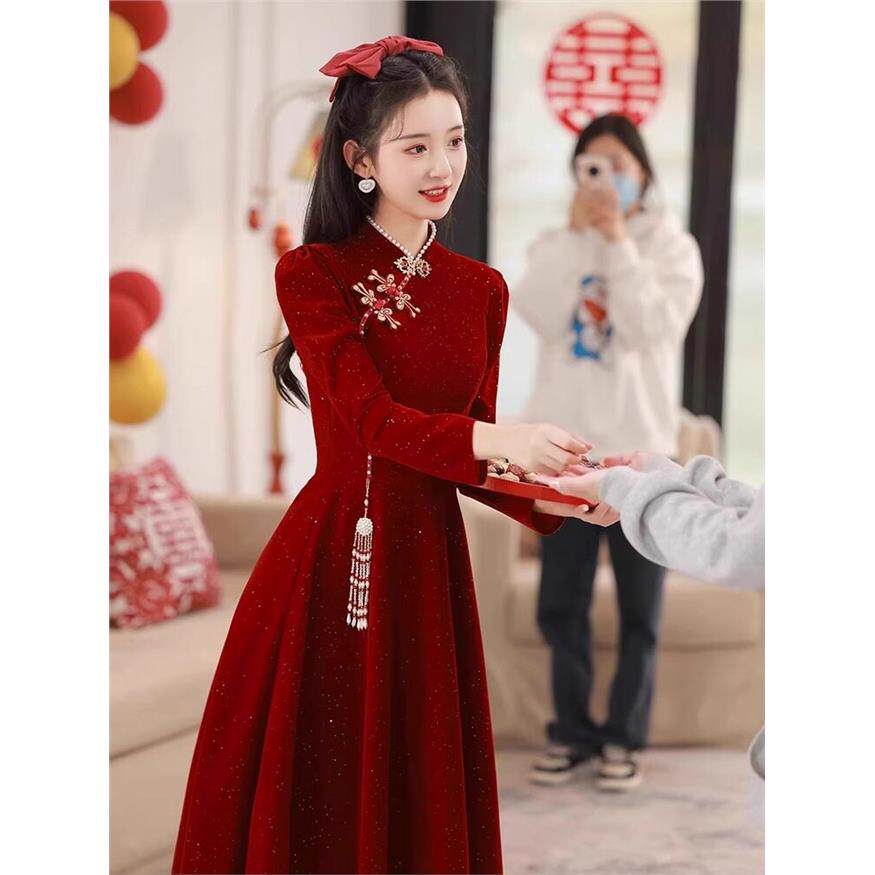 旗袍敬酒服春秋结婚新娘