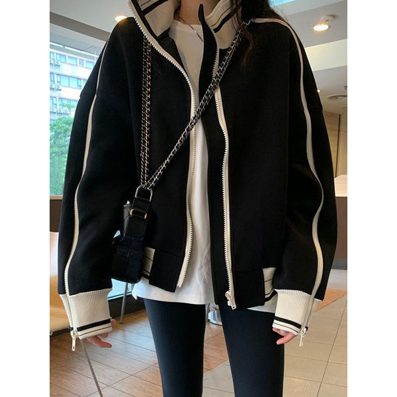 黑色立领棒球服外套女秋