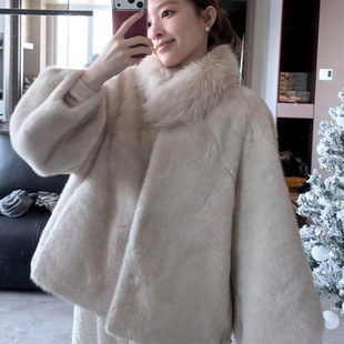可拆卸狐狸毛领环保貂毛皮草外套女冬新款皮毛一体貂皮毛毛绒上衣