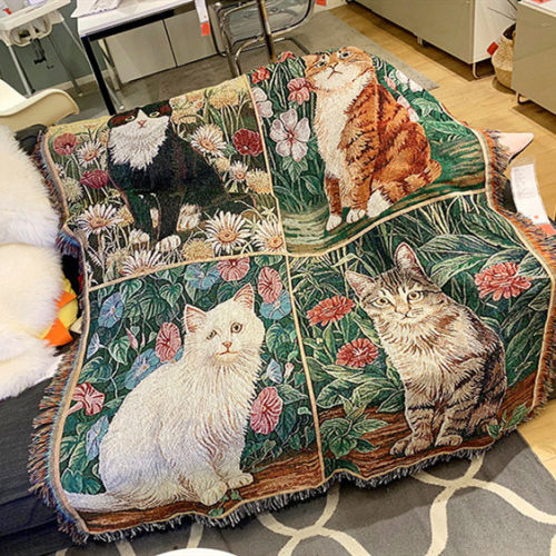 猫咪挂毯休闲毯装饰毯宠物毛毯布艺针织毯棉质盖毯沙发毯噬元兽