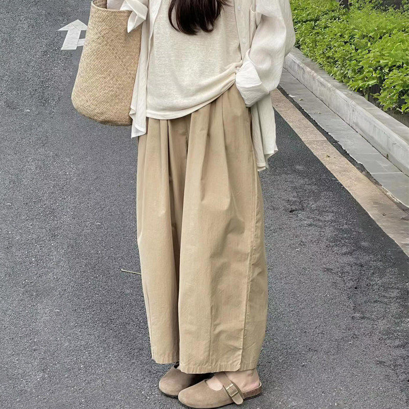 卡其色日系裤子女慵懒气