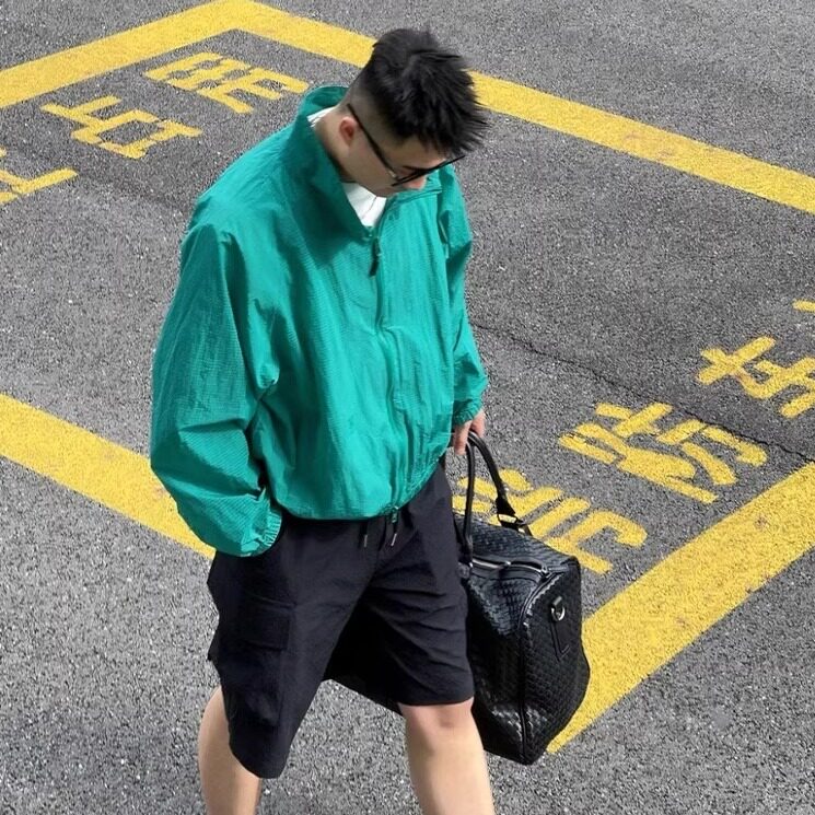 春夏新款工装纯色立领防