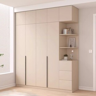 实木一门到顶衣柜家用轻奢奶油风卧室收纳储物柜可定制大容量衣橱