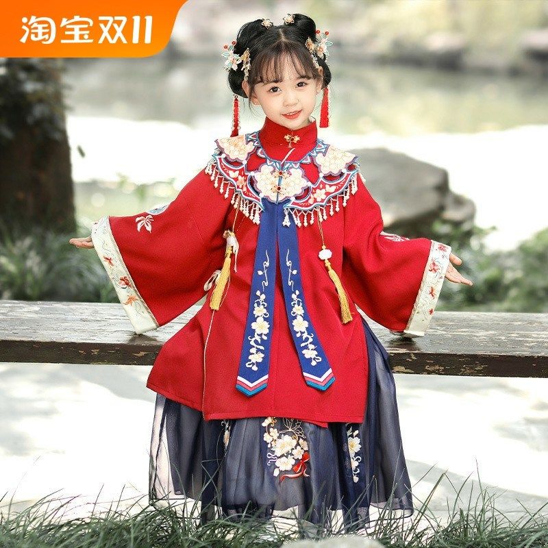 明制儿童汉服女童改良日常古装刺绣云肩套装中式婚礼花童新娘宝钗,童装/婴儿装/亲子装,汉服,淘宝优惠券,粉丝福利购,淘宝优惠卷