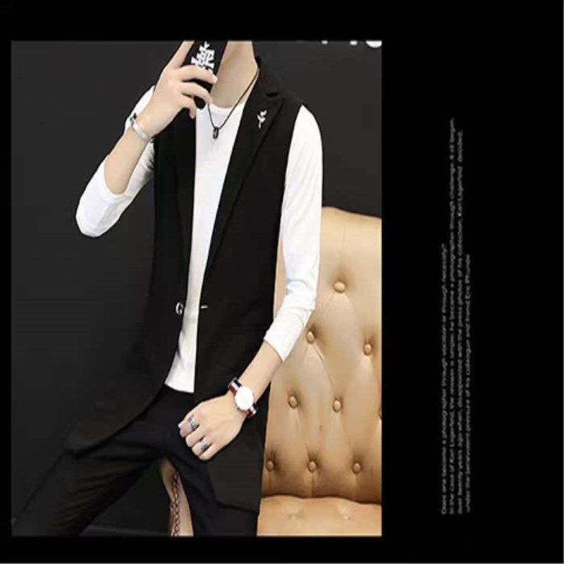 男士休闲马夹潮流百搭修身中长款西服马甲男无袖韩版发型师薄外套,男装,背心,淘宝优惠券,粉丝福利购,淘宝优惠卷