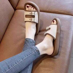 真皮厚底拖鞋女夏季外穿2025新款时尚软底一字拖凉鞋休闲沙滩凉拖