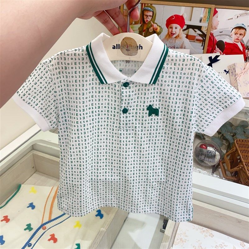 韩国童装 24夏新款男女童宝宝休闲满印绿色字母翻领短袖T恤上衣,童装/婴儿装/亲子装,儿童POLO衫,淘宝优惠券,粉丝福利购,淘宝优惠卷