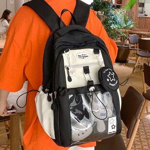 书包女生初中生学院风黑色耐脏大容量双肩包女结实中学生痛包背包