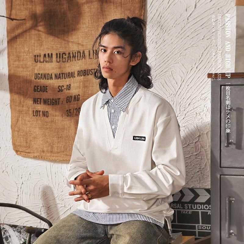 日系复古长袖衬衫男2024新款设计感小众拼接卫衣男假两件长袖t恤,男装,衬衫,淘宝优惠券,粉丝福利购,淘宝优惠卷