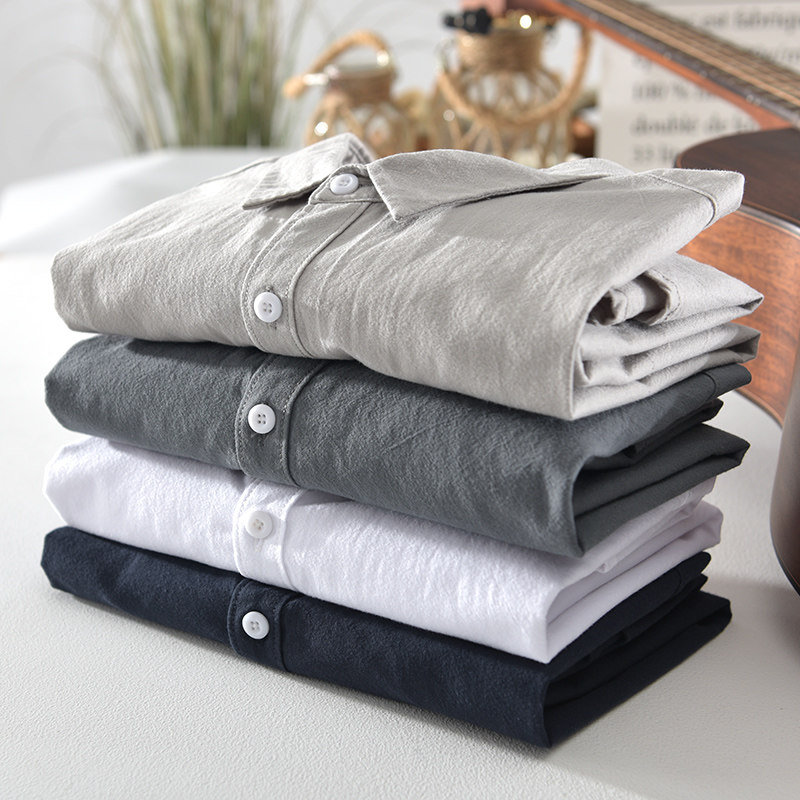 春秋冬季纯棉衬衫男长袖外穿休闲白色衬衣外套潮流百搭纯色打底衫