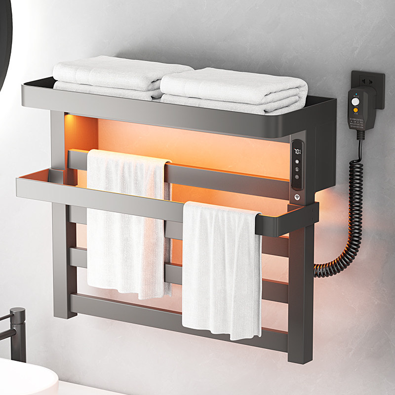 枪灰电热毛巾架家用卫生间智能加热烘干浴室置物架浴巾架壁挂带灯,家装主材,智能毛巾架/浴巾架,淘宝优惠券,粉丝福利购,淘宝优惠卷
