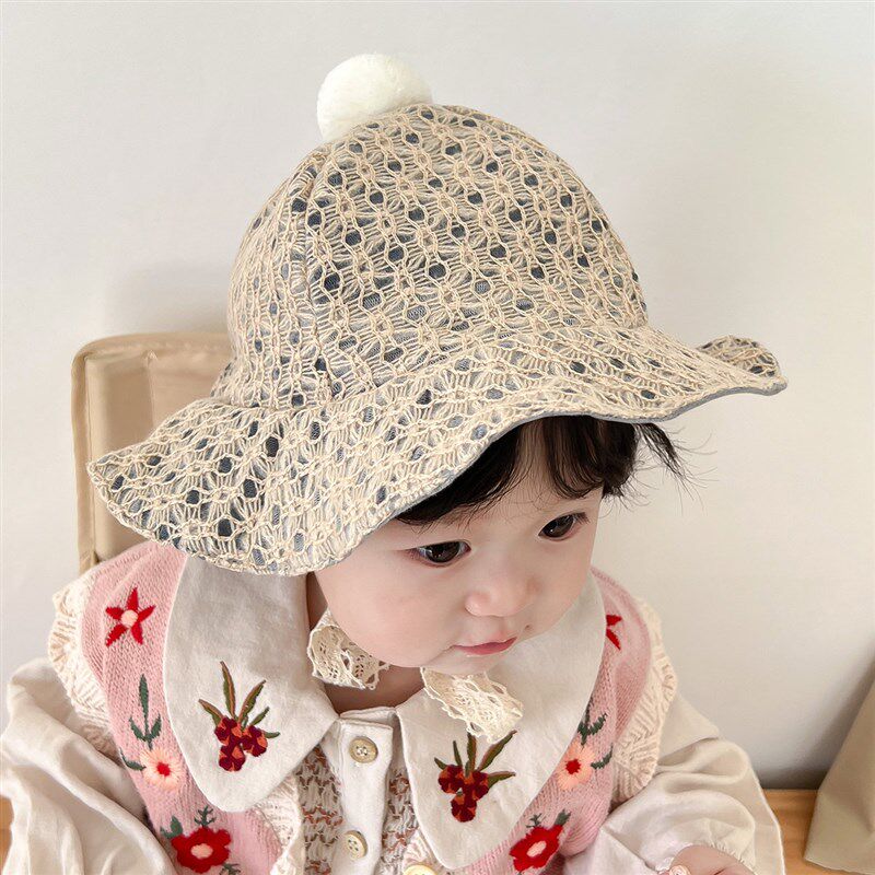 婴儿帽子秋冬季可爱球球纯棉韩版公主女宝宝儿童大帽檐渔夫帽盆帽