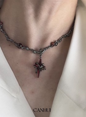 红月光四芒星项链男女小众设计百搭时尚简约个性锁骨链配饰