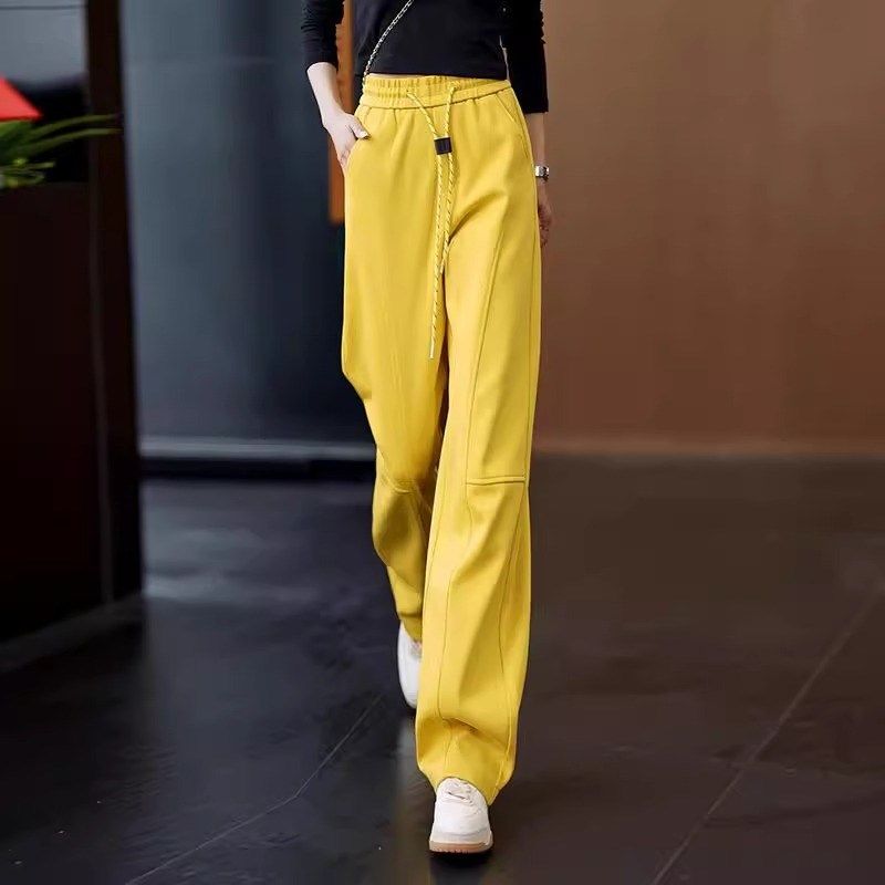 黄色阔腿裤女春秋2025新款高腰显瘦镰刀卫裤宽松百搭休闲直筒裤子,女装/女士精品,大码裤装,淘宝优惠券,粉丝福利购,淘宝优惠卷
