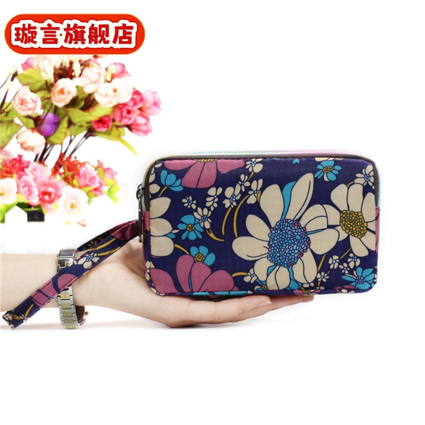 零钱包女长款布艺手拿包三层拉链女士钱包大容量手机包袋
