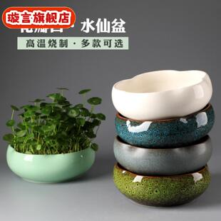 水培花盆一叶莲铜钱草金钱水仙创意绿萝孔陶瓷大号碗莲睡莲