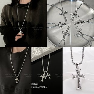 长款 钛钢不掉色十字架项链嘻哈男潮毛衣链小众设计感卫衣链女