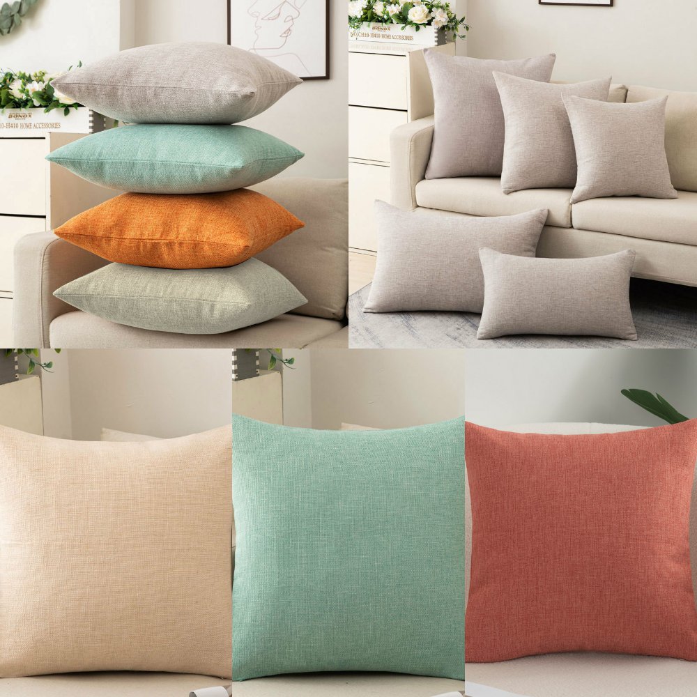 新款纯色抱枕沙发靠垫棉麻风素色